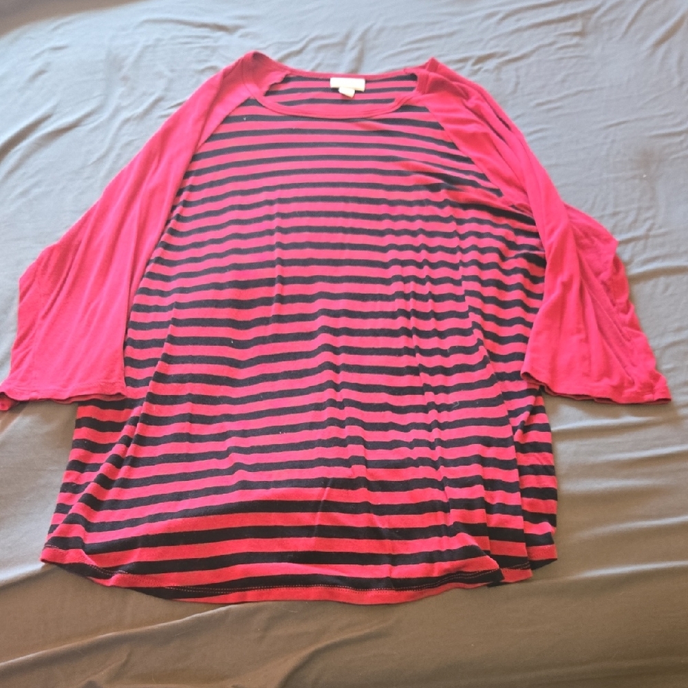 LuLaRoe Vibrant Red and Black Striped Long Sleeve Tee
